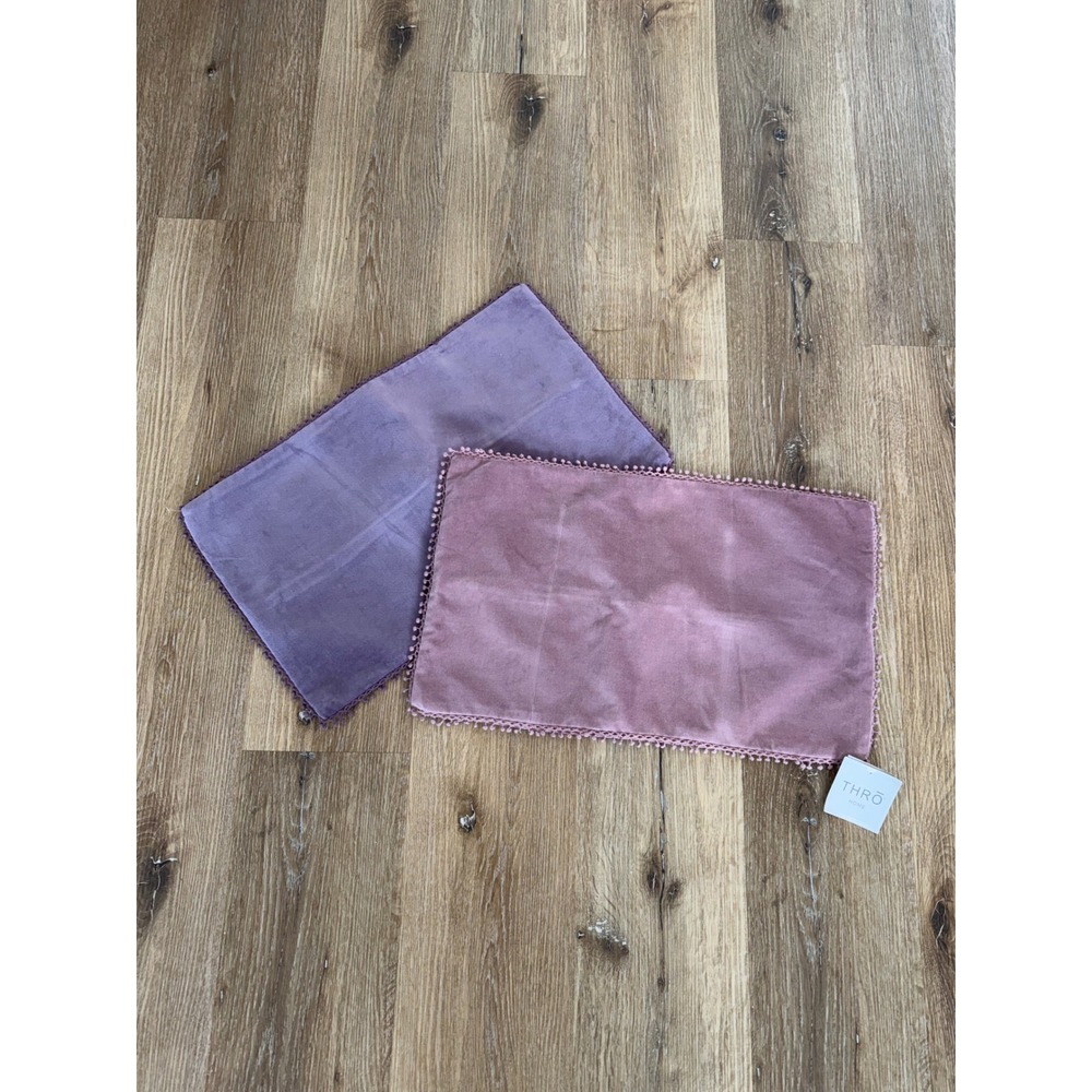 Thro Home Velvet‎ Lumbar Pillow Covers Set 2 12x20 Purple Rose Pom Pom Trim NEW